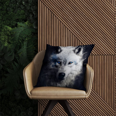 Warren Reed Designer White Wolf Face Splashart Dark Backgrouns Outdoor Cushion 60Cm X 60Cm from B&Q