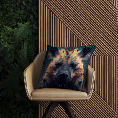 Warren Reed Designer Hyena Face Splashart Dark Background Outdoor Cushion 60Cm X 60Cm from B&Q