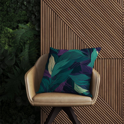 Warren Reed Designer Green Purple Tropical Leaves Outdoor Cushion 60Cm X 60Cm from B&Q