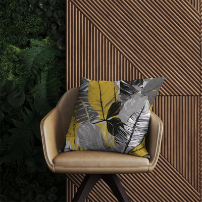 Warren Reed Designer Grey Yellow Floral Leaves Outdoor Cushion 60Cm X 60Cm from B&Q