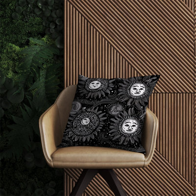 Warren Reed Designer Moon And Sun White Black Outdoor Cushion 60Cm X 60Cm from B&Q