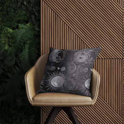 Warren Reed Designer Black Grey Abstract Sun And Moon Outdoor Cushion 60Cm X 60Cm from B&Q