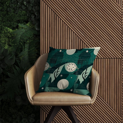 Warren Reed Designer Abstact Green Cream Moon And Stars Outdoor Cushion 60Cm X 60Cm from B&Q