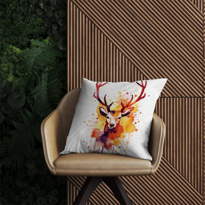 Warren Reed Designer Watercolour Stag Face Outdoor Cushion 60Cm X 60Cm from B&Q
