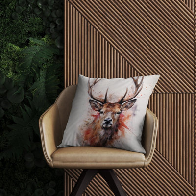 Warren Reed Designer Watercolour Splashart Stag Face Outdoor Cushion 60Cm X 60Cm from B&Q