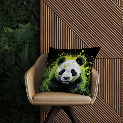 Warren Reed Designer Green Splashart Panda Face Outdoor Cushion 60Cm X 60Cm from B&Q