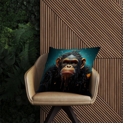 Warren Reed Designer Monkey Face Splashart Blue Outdoor Cushion 60Cm X 60Cm from B&Q
