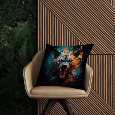  - Splashart Angry Hyena Face Outdoor Cushion 60Cm X 60Cm