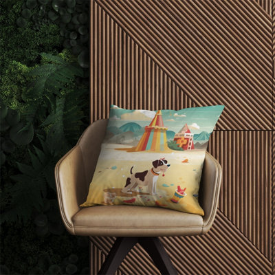 Warren Reed Designer Doggy On A Beach Holiday Outdoor Cushion 60Cm X 60Cm from B&Q