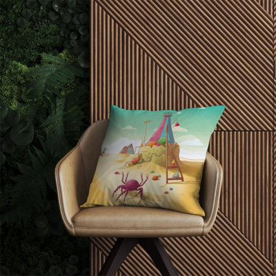 Warren Reed Designer Crab On A Beach Holiday Outdoor Cushion 60Cm X 60Cm from B&Q
