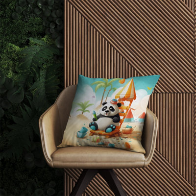 Warren Reed Designer Panda On A Beach Holiday Outdoor Cushion 60Cm X 60Cm from B&Q