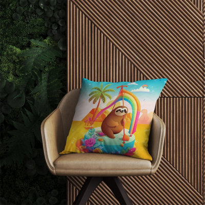 Warren Reed Designer Sloth On A Beach Holiday Outdoor Cushion 60Cm X 60Cm from B&Q