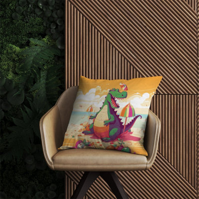 Warren Reed Designer Crocodile On A Beach Holiday Outdoor Cushion 60Cm X 60Cm from B&Q