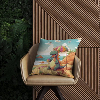 Warren Reed Designer Dragon On A Beach Holiday Outdoor Cushion 60Cm X 60Cm from B&Q