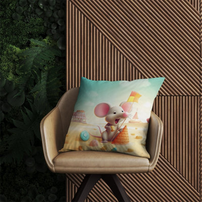 Warren Reed Designer A Mouse On A Beach Holiday Outdoor Cushion 60Cm X 60Cm from B&Q