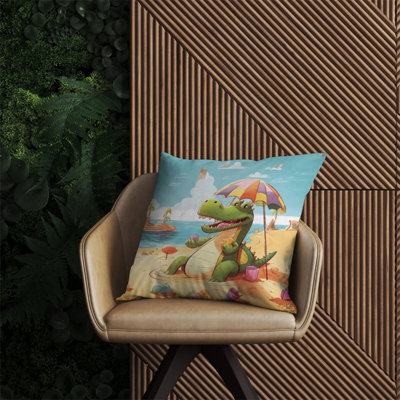 Warren Reed Designer A Crocodile On A Beach Holiday Outdoor Cushion 60Cm X 60Cm from B&Q