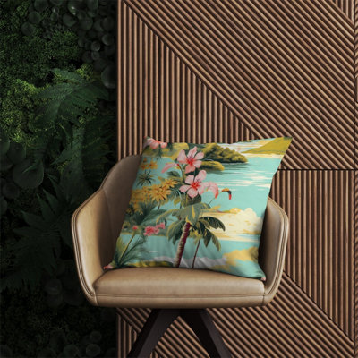 Warren Reed Designer Palm Trees And Hibiscus Outdoor Cushion 60Cm X 60Cm from B&Q