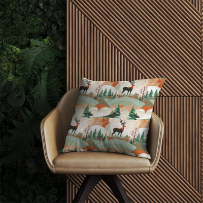Warren Reed Designer Reindeer On A Snowy Landscape Pattern Outdoor Cushion 60Cm X 60Cm from B&Q