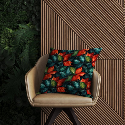 B&Q -  Christmas Watercolour Holly Leaf Outdoor Cushion 60Cm X 60Cm