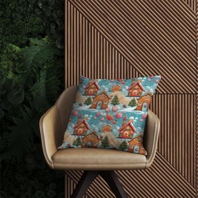 Warren Reed Designer Christmas Gingerbread House Outdoor Cushion 60Cm X 60Cm from B&Q