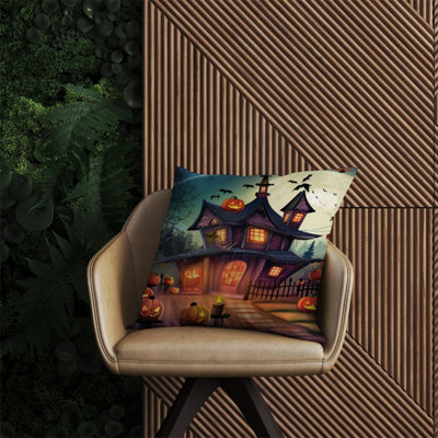 Warren Reed Designer Spooky Halloween House Outdoor Cushion 60Cm X 60Cm from B&Q
