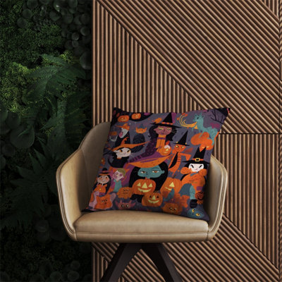 Warren Reed Designer Vibrant Illustration Of Witches And Pumpkin Outdoor Cushion 60Cm X 60Cm from B&Q