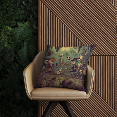 B&Q -  Cartoonish Skeletons Having A Party Outdoor Cushion 60Cm X 60Cm