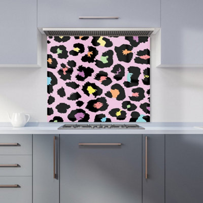 B&Q -  Pink Leopard Print Premium Glass Kitchen Splashback W900mm X H650mm