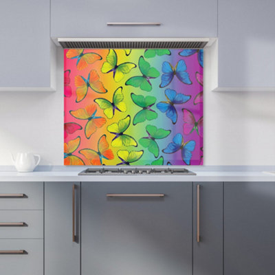 B&Q -  Multicoloured Butterfly Pattern Premium Glass Kitchen Splashback W700mm X H650mm