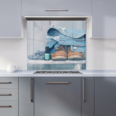 Warren Reed Designer Shoes On The Bench Premium Glass Kitchen Splashback W600mm X H600mm from B&Q