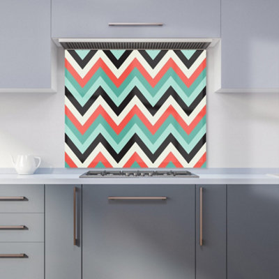 B&Q -  Geometric Colored Chevron Pattern Premium Glass Kitchen Splashback W900mm X H750mm