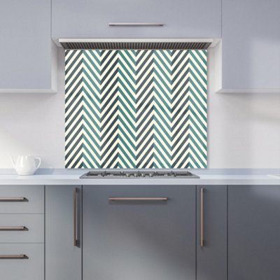 B&Q -  Geometric Herringbone Chevron Blues Premium Glass Kitchen Splashback W900mm X H750mm