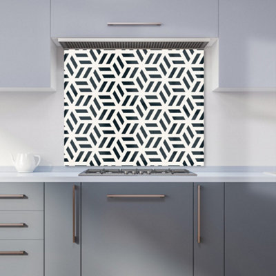 B&Q -  Geometric Monochrome Hexagonal Pattern Premium Glass Kitchen Splashback W600mm X H600mm