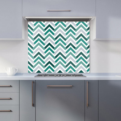 B&Q -  Geometric Retro Vintage Chevron Pattern Premium Glass Kitchen Splashback W900mm X H750mm