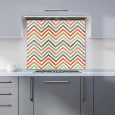 B&Q -  Geometric Vintage Colored Chevron Pattern Premium Glass Kitchen Splashback W900mm X H750mm