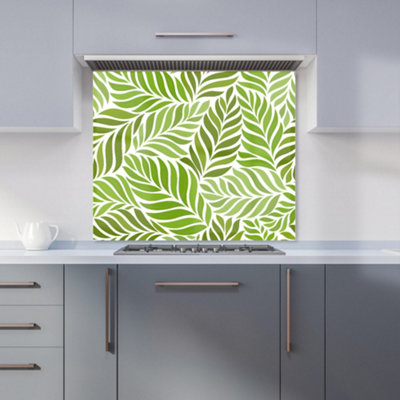 B&Q -  Green Leaf Pattern Premium Glass Kitchen Splashback W600mm X H750mm