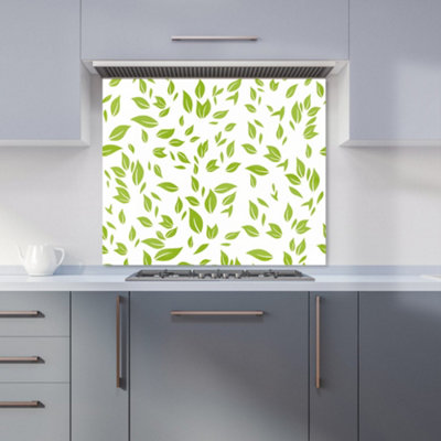 B&Q -  Green Leaves Premium Glass Kitchen Splashback W600mm X H650mm