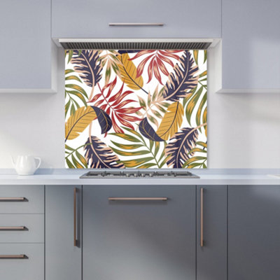 B&Q -  Hawaiian Style Jungle Leaves Premium Glass Kitchen Splashback W600mm X H600mm