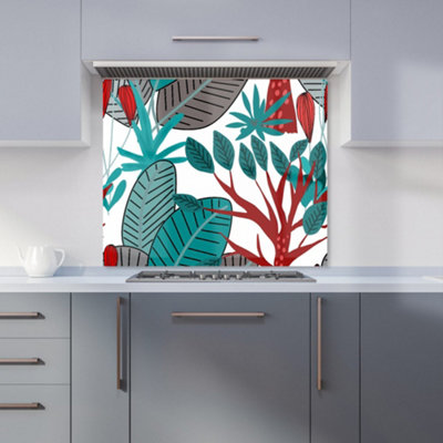 B&Q -  Jungle Exotic Summer Tropical Leaves Premium Glass Kitchen Splashback W600mm X H600mm