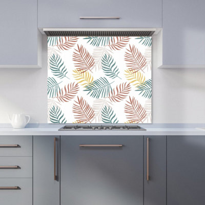 B&Q -  Palm Branches In Natural Colors Premium Glass Kitchen Splashback W700mm X H750mm