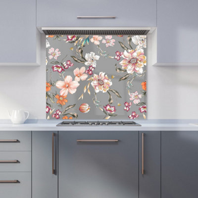 Warren Reed Designer PeonyLilyTulipDaisy Premium Glass Kitchen Splashback W700mm X H750mm from B&Q