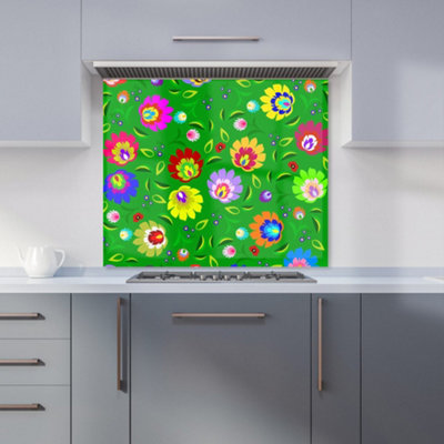 Warren Reed Designer Polish Folk Floral Premium Glass Kitchen Splashback W600mm X H750mm from B&Q