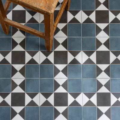 Ca’Pietra Willesden Nautical Blue & Brown Matt Porcelain Indoor Floor & Wall TilePack Of 10(L)330mm (W)330mm from B&Q