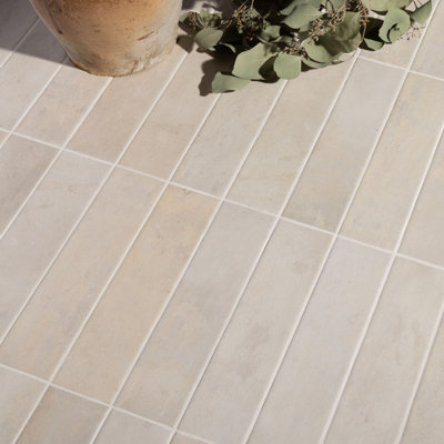 Ca’Pietra Amalfi Ivory White Matt Terracotta Effect Porcelain Indoor Wall & Floor & Wall TilePack Of 26(L)280mm (W)70mm from B&Q