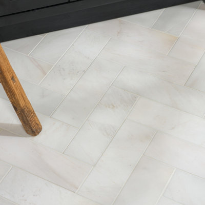 Ca’Pietra Athena White Satin Brick Marble Indoor Wall & Floor & Wall TilePack Of 16(L)300mm (W)100mm from B&Q