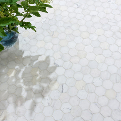 Ca’Pietra Athena White Satin Hexagon Marble Indoor Wall & Floor & Wall Tile(L)287mm (W)278mm from B&Q