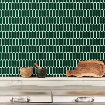 Ca’Pietra Portico Pine Green Gloss Feather Metallic Effect Embossed Porcelain Indoor Wall Tile(L)296mm (W)280mm from B&Q