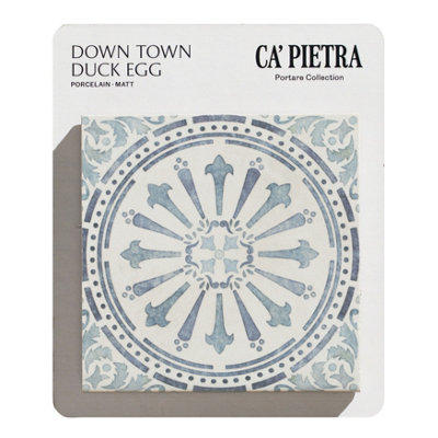 Ca’Pietra Down Town Duck Egg & White Matt Porcelain Indoor Wall & Floor Tile Card Mounted Sample from B&Q
