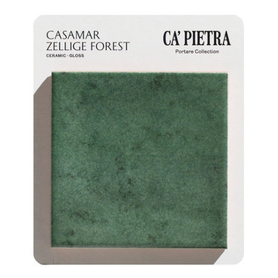 Ca’Pietra Casamar Forest Gloss Zellige Embossed Ceramic Indoor Tile Card Mounted Sample from B&Q