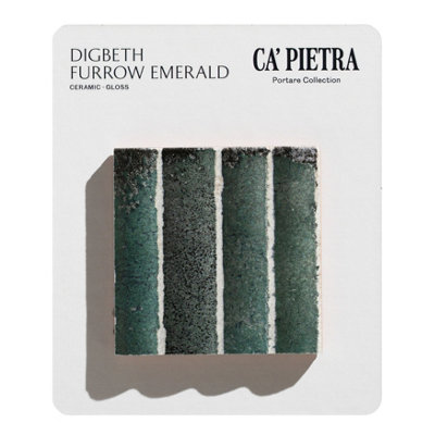 Ca’Pietra Digbeth Emerald Green & Blue Gloss Furrow Metallic Effect Embossed Ceramic Indoor Tile Card Mounted Sample from B&Q